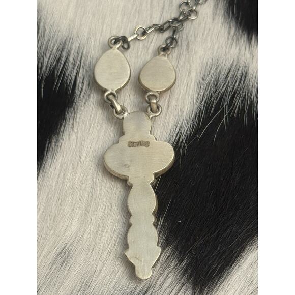 Native American Sterling Silver Multistone Red Rose Dahlia Lariat Necklace 18” - Picture 6 of 11